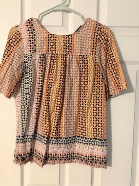 J. Crew Pink and Orange Geometric Short Sleeve Blouse